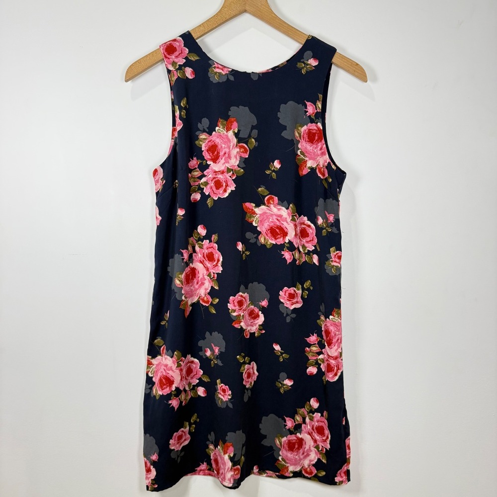 Navy Rose Floral Mini Dress‎ Small Pink Sleeveless Autumn Wedding Guest Feminine